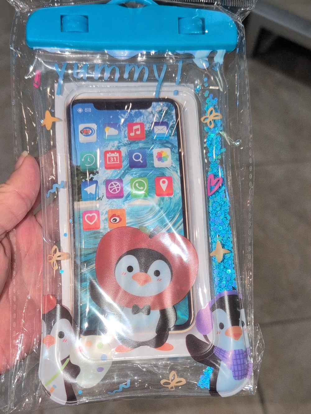 Waterproof Penguin Phone Pouch — Blue